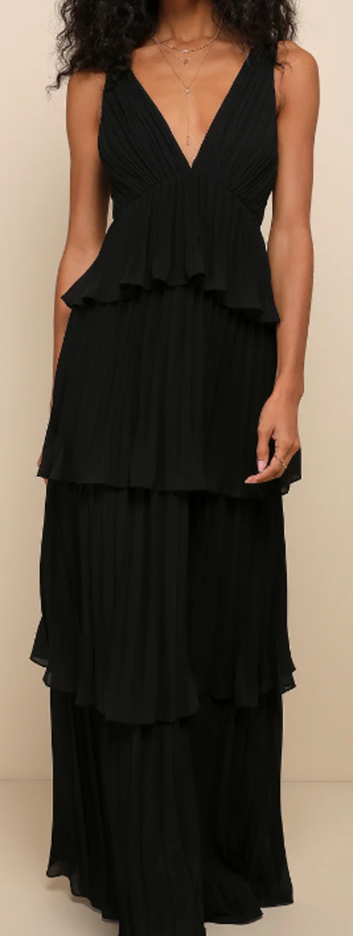 Lulu's Black Pleated Tiered Maxi Dress